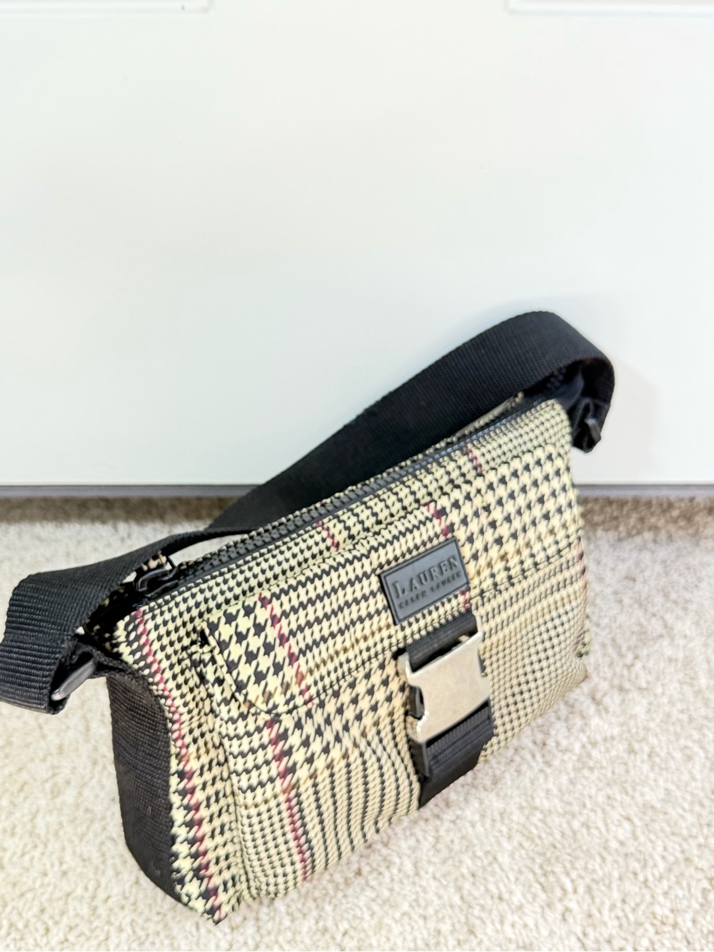 Vintage Lauren Ralph Lauren Houndstooth Hobo Shoulder Bag Handbag Purse Plaid